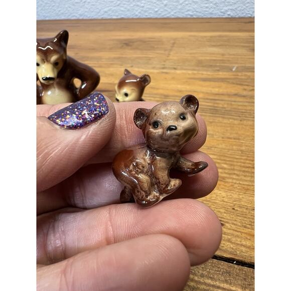 4 Vintage Hagen Renaker Miniature Angry Brown Bear Grumpy Papa Mini Cubs Family - Picture 4 of 7